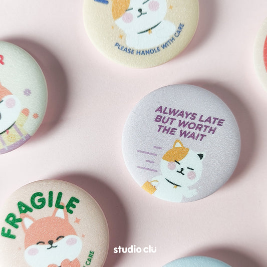 Peach Dog and Mango Cat Animal Pet Cute 1.75" Button Pin Badge