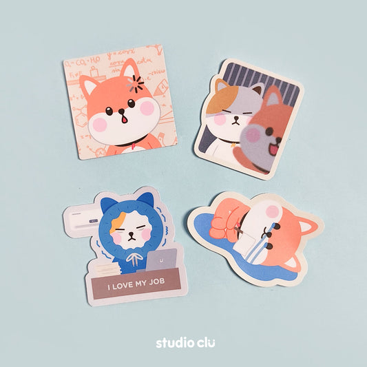 Peach Dog & Mango Cat Cute Relatable Waterproof Stickers