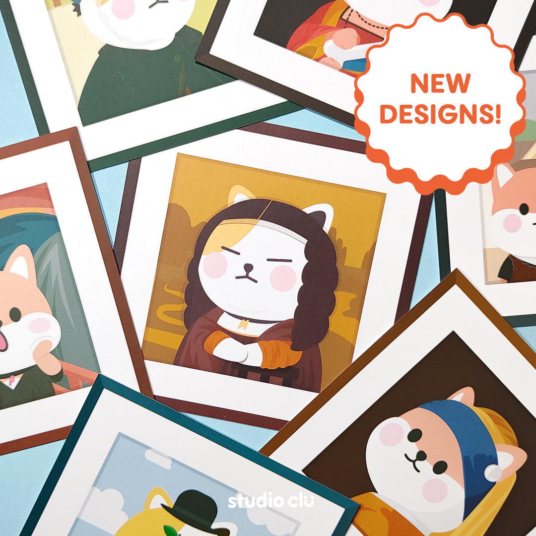 Peach Dog & Mango Cat Cute Painting Art Print Cards