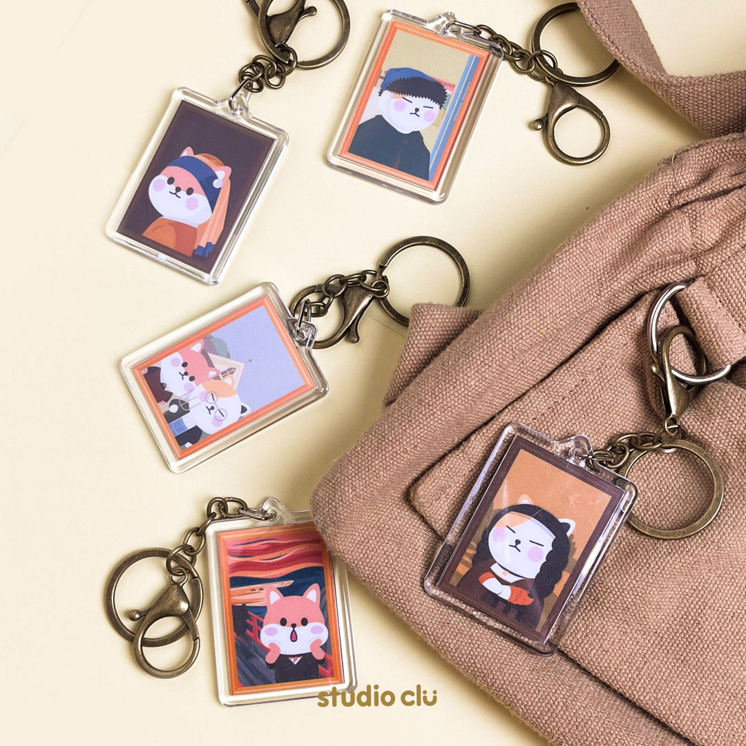 Peach Dog & Mango Cat Pet Art Classic Painting Acrylic Keyring Funny Witty Cartoon l Studio Clu