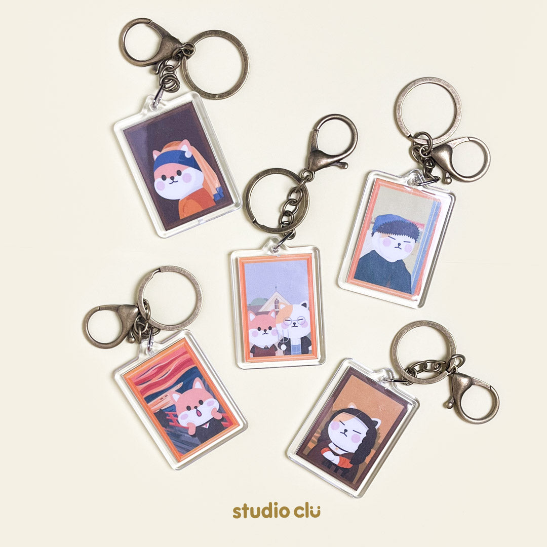 Peach Dog & Mango Cat Pet Art Classic Painting Acrylic Keyring Funny Witty Cartoon l Studio Clu