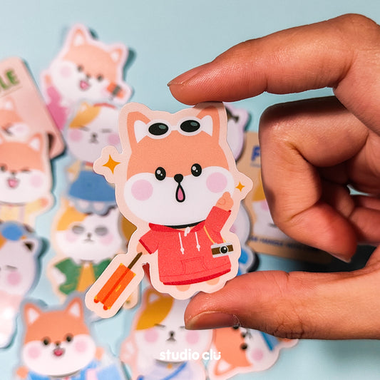 Peach Dog & Mango Cat Art Travel Character Waterproof Stickers