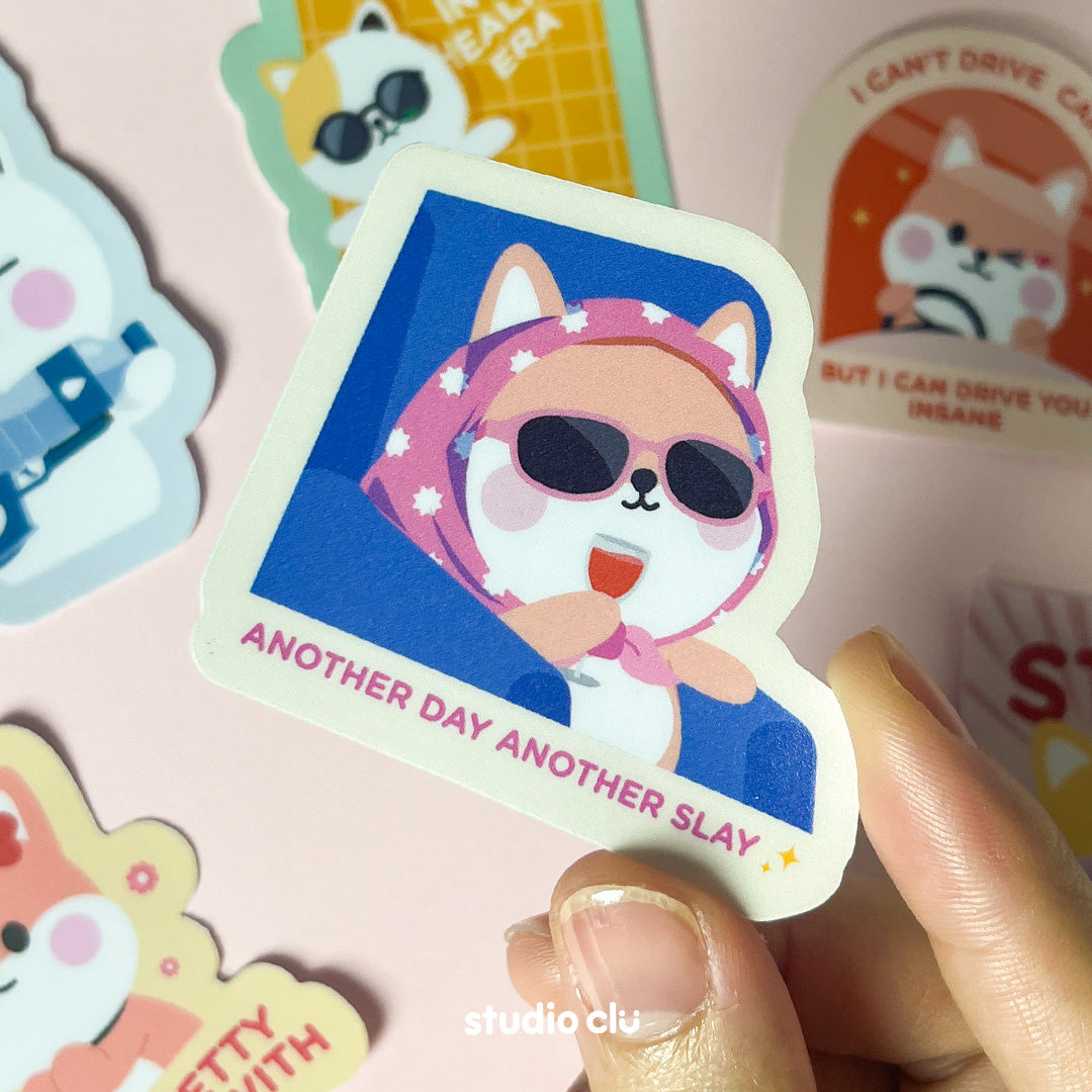 Peach Dog & Mango Cat Cute Relatable Waterproof Stickers