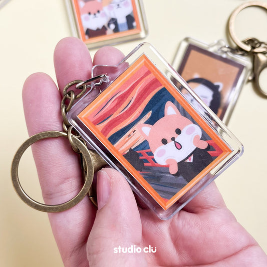 Peach Dog & Mango Cat Art Classic Painting Acrylic Keyring