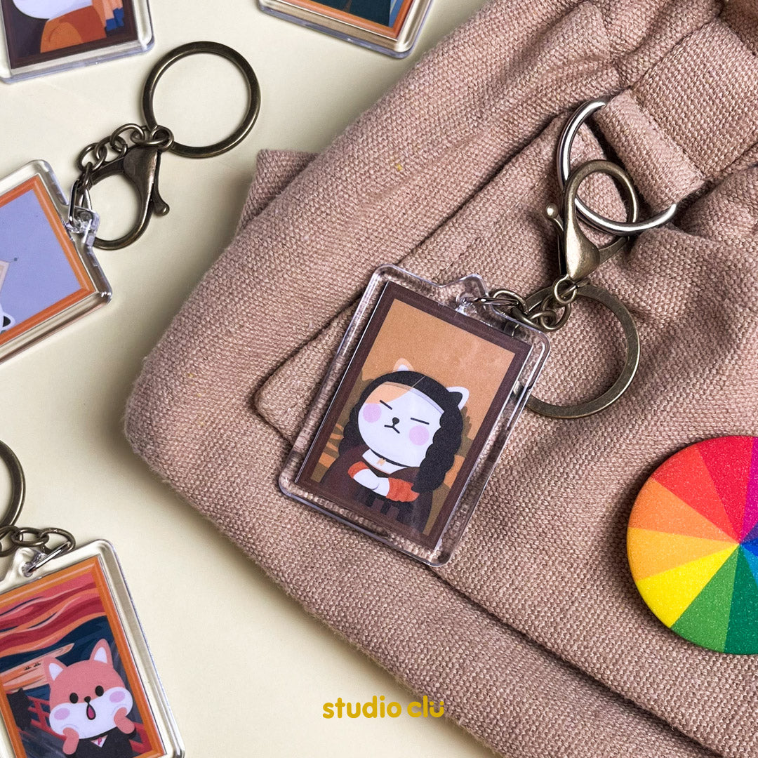 Peach Dog & Mango Cat Pet Art Classic Painting Acrylic Keyring Funny Witty Cartoon l Studio Clu
