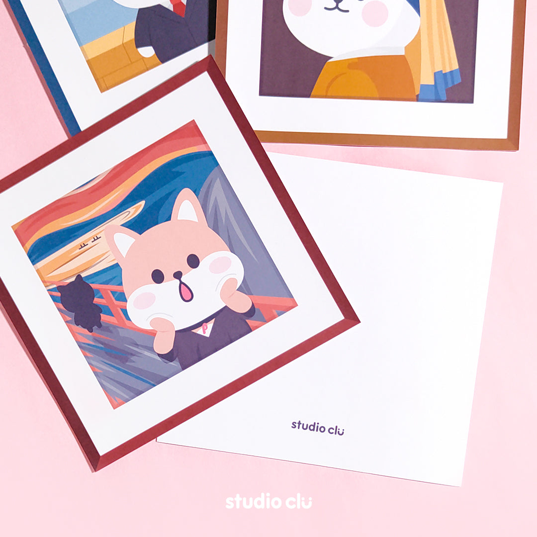 Peach Dog & Mango Cat Cute Painting Art Print Cards