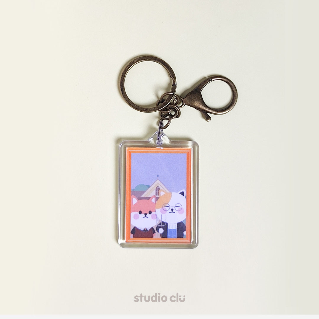 Peach Dog & Mango Cat Pet Art Classic Painting Acrylic Keyring Funny Witty Cartoon l Studio Clu