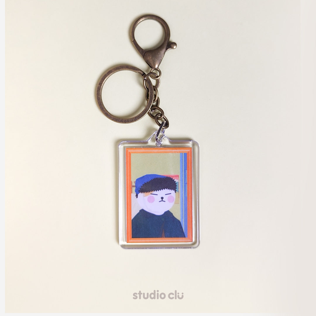 Peach Dog & Mango Cat Pet Art Classic Painting Acrylic Keyring Funny Witty Cartoon l Studio Clu