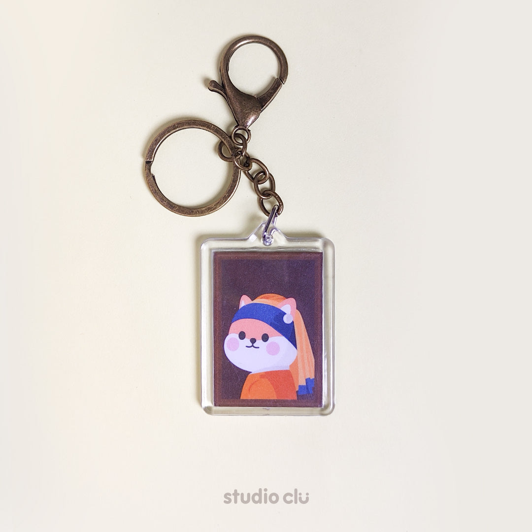 Peach Dog & Mango Cat Pet Art Classic Painting Acrylic Keyring Funny Witty Cartoon l Studio Clu