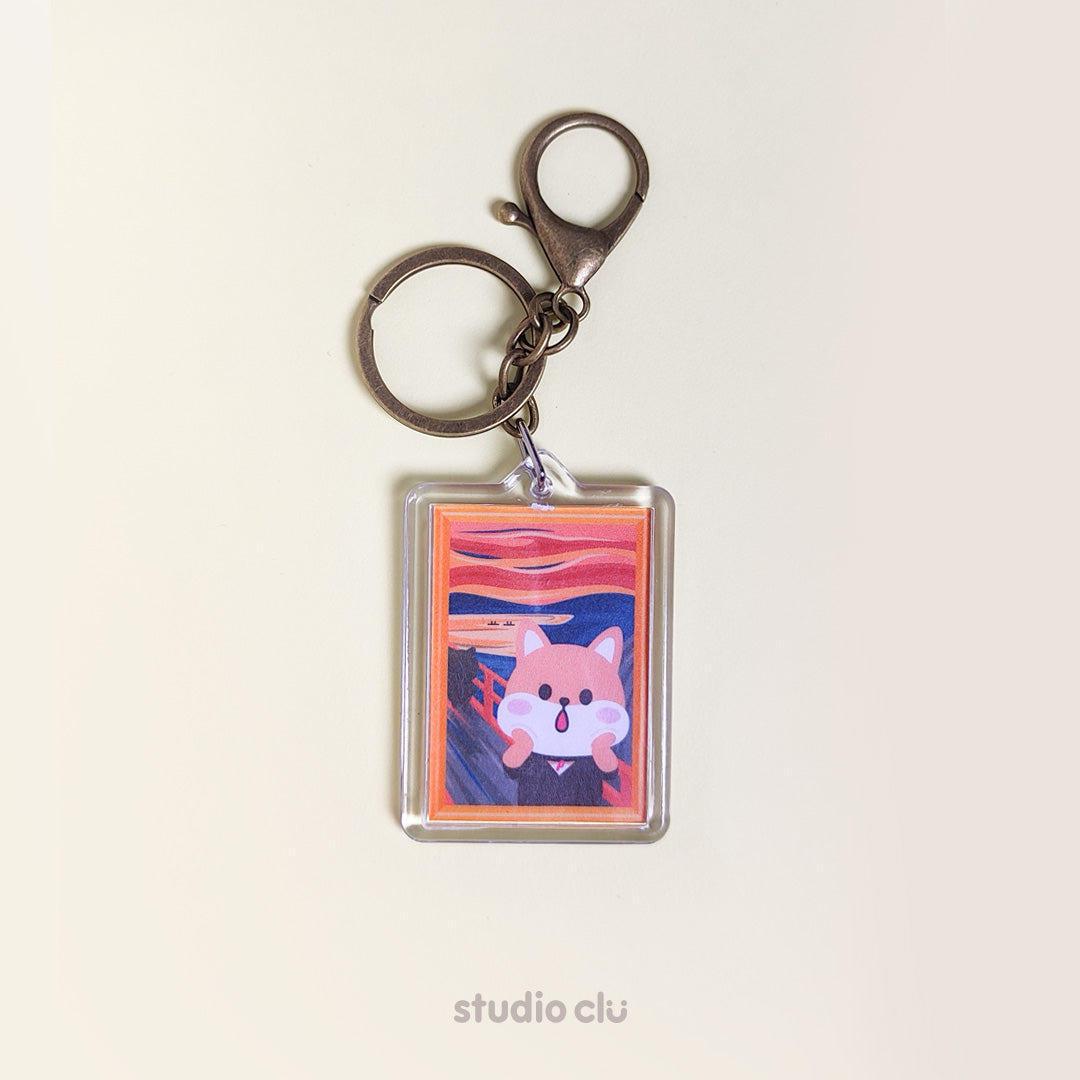 Peach Dog & Mango Cat Art Classic Painting Acrylic Keyring