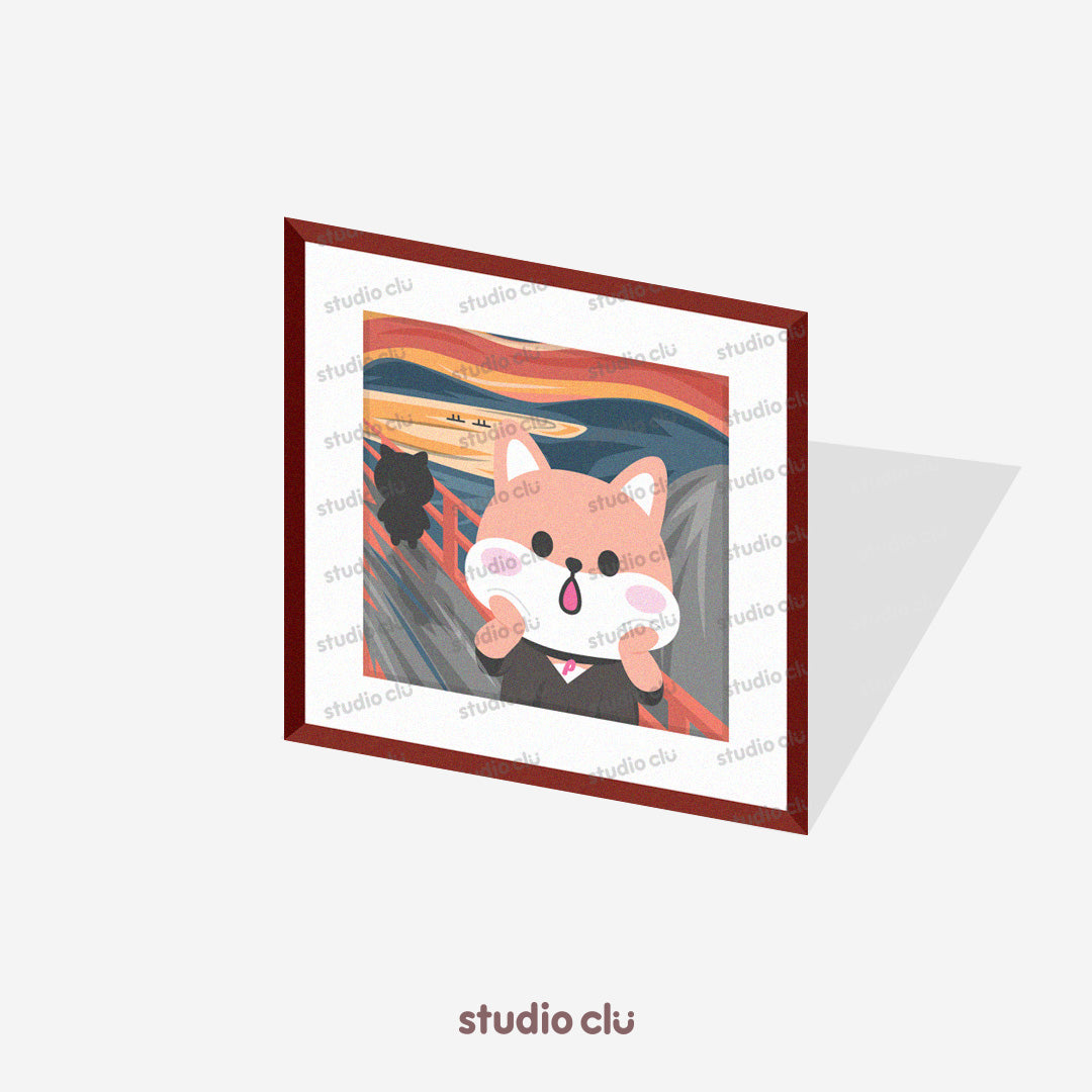 Peach Dog & Mango Cat Cute Painting Art Print Cards