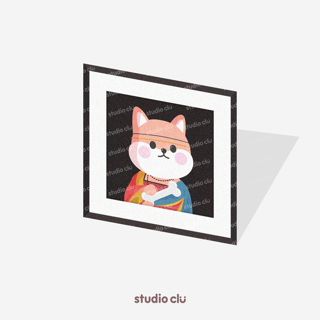 Peach Dog & Mango Cat Cute Painting Art Print Cards