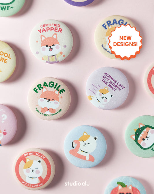 Peach Dog and Mango Cat Animal Pet Cute 1.75" Button Pin Badge