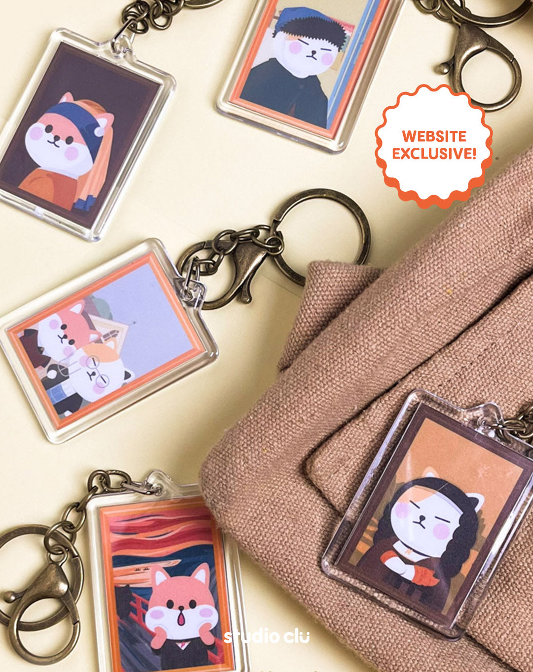 Peach Dog & Mango Cat Art Classic Painting Acrylic Keyring