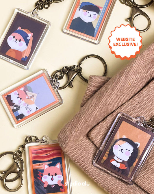 Peach Dog & Mango Cat Art Classic Painting Acrylic Keyring
