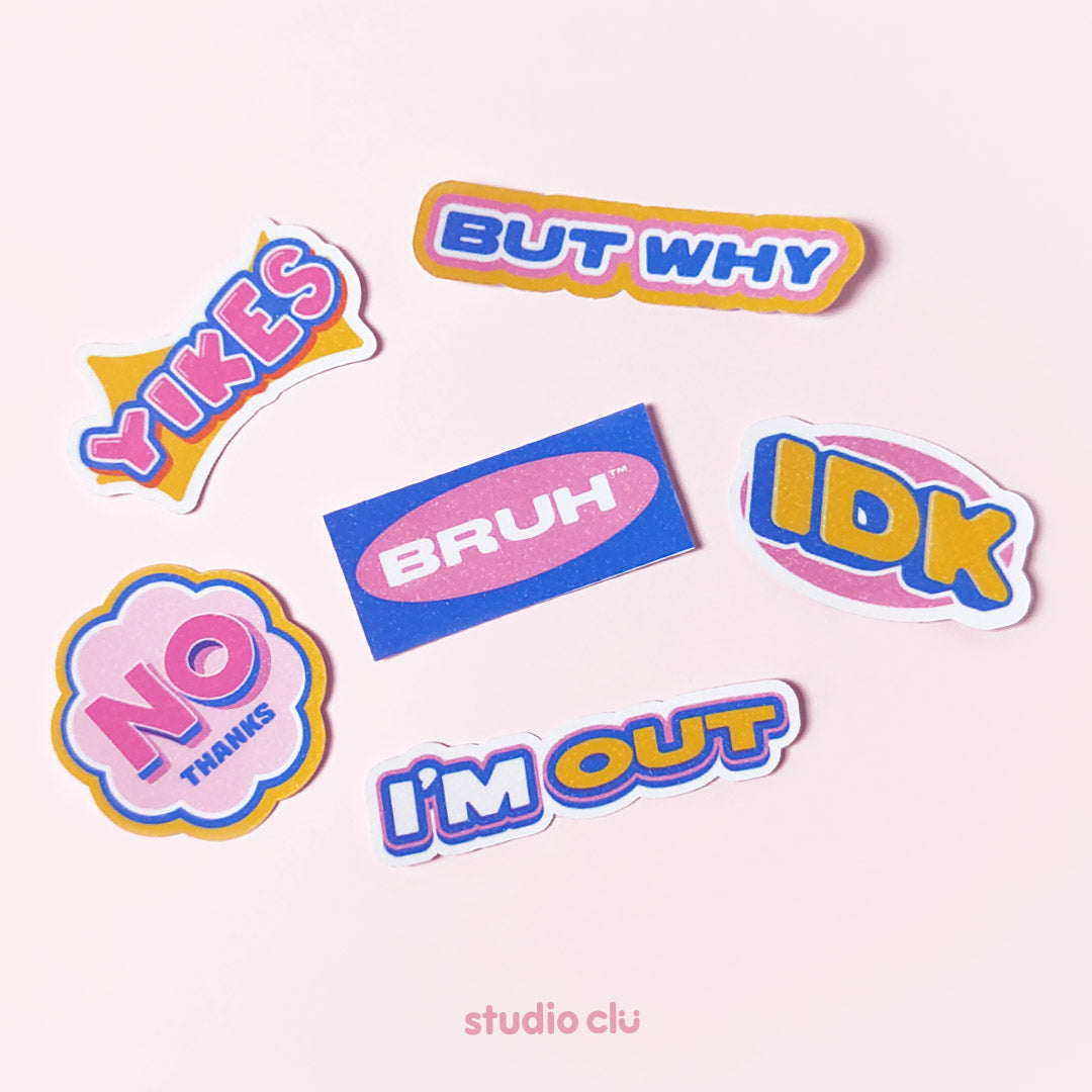No Thanks Sticker Set Sassy Sarcastic Relatable Mood Meme Glitter Waterproof Laptop