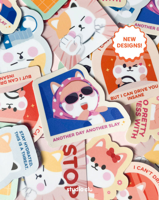 Peach Dog & Mango Cat Cute Relatable Waterproof Stickers