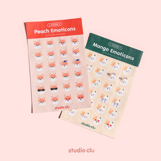 Peach & Mango Cute Dog Cat Emotions Journal Sticker Sheet