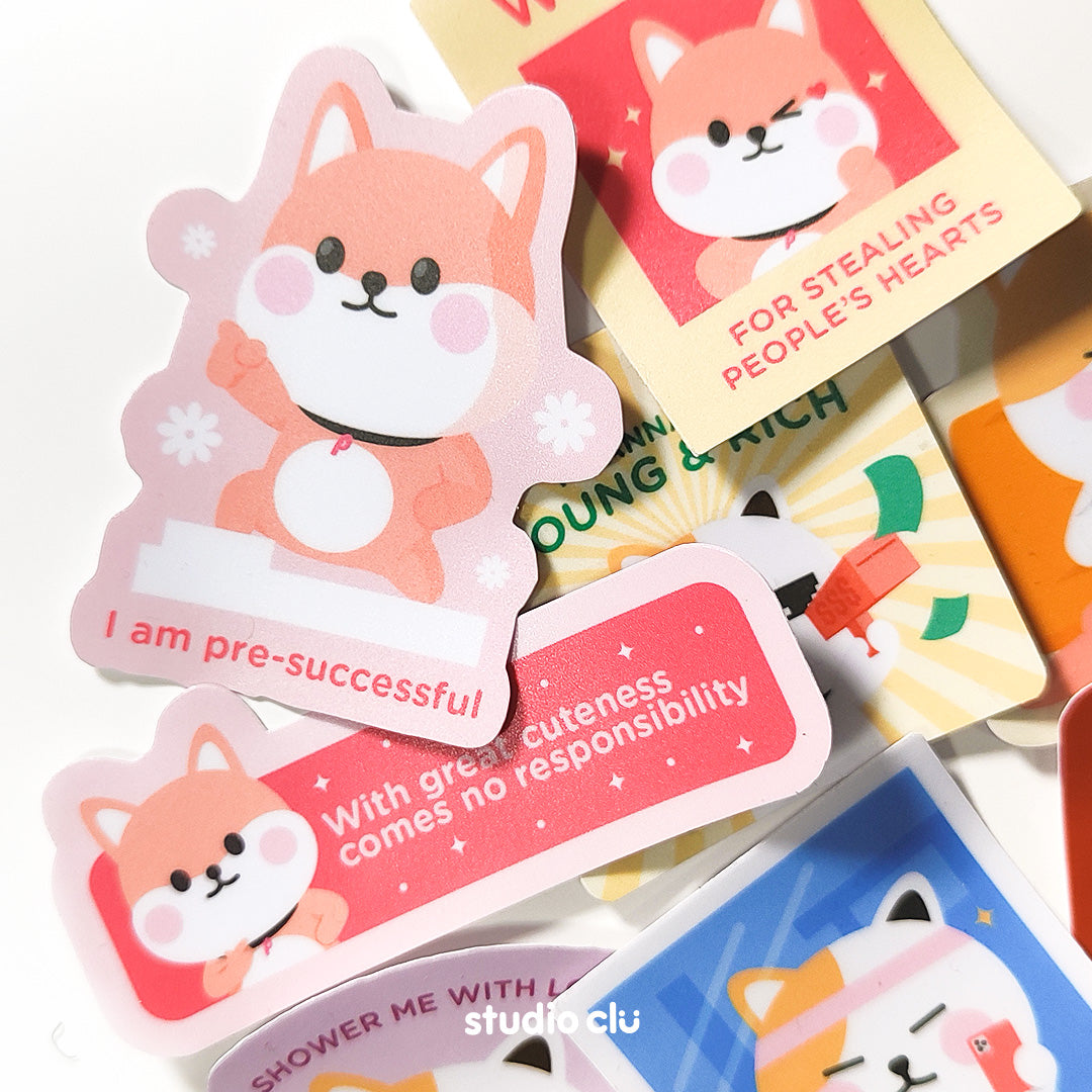 Peach Dog & Mango Cat Cute Relatable Waterproof Stickers