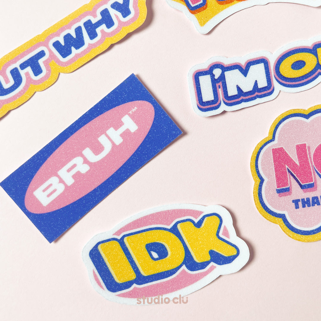 No Thanks Sticker Set Sassy Sarcastic Relatable Mood Meme Glitter Waterproof Laptop