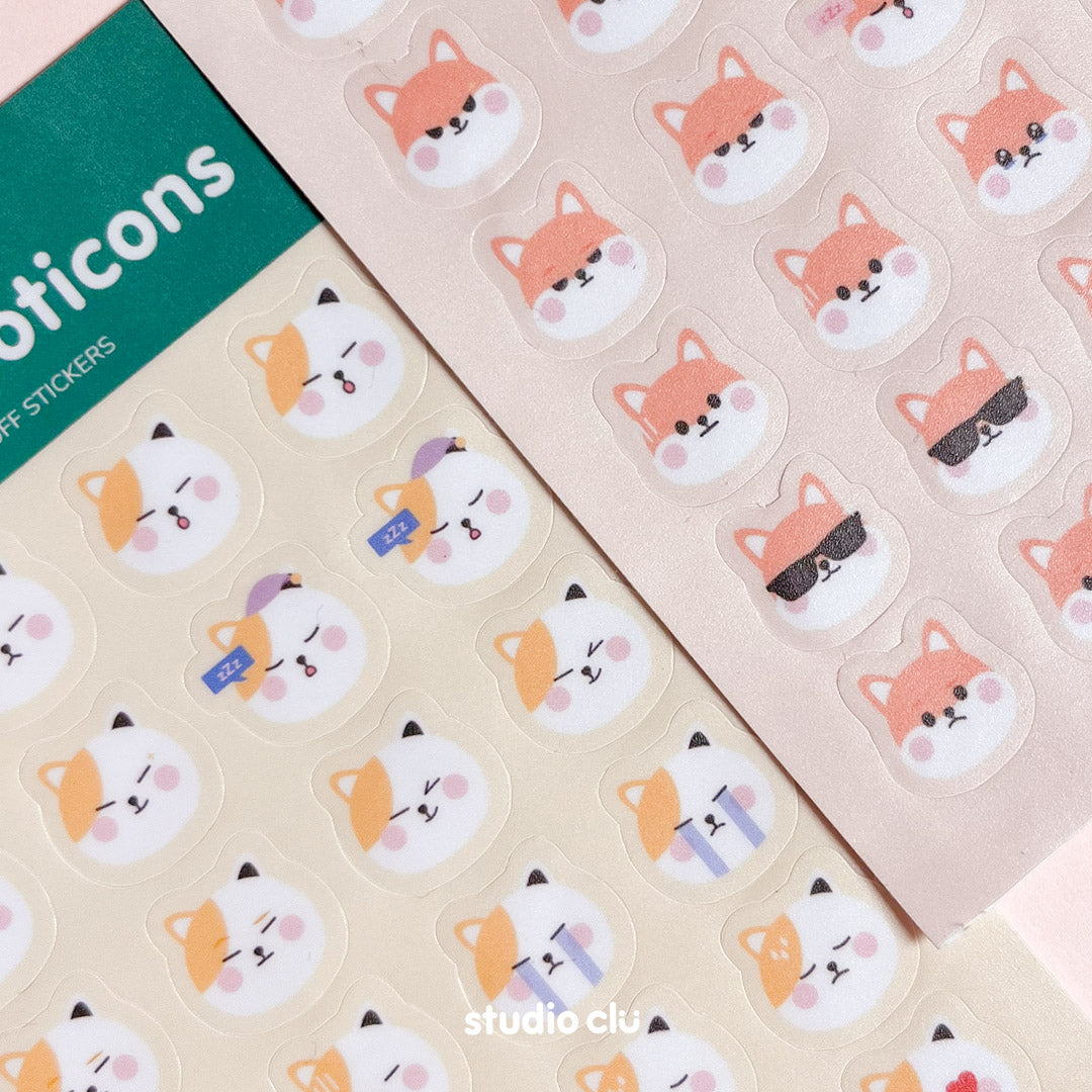 Peach & Mango Cute Dog Cat Emotions Journal Sticker Sheet