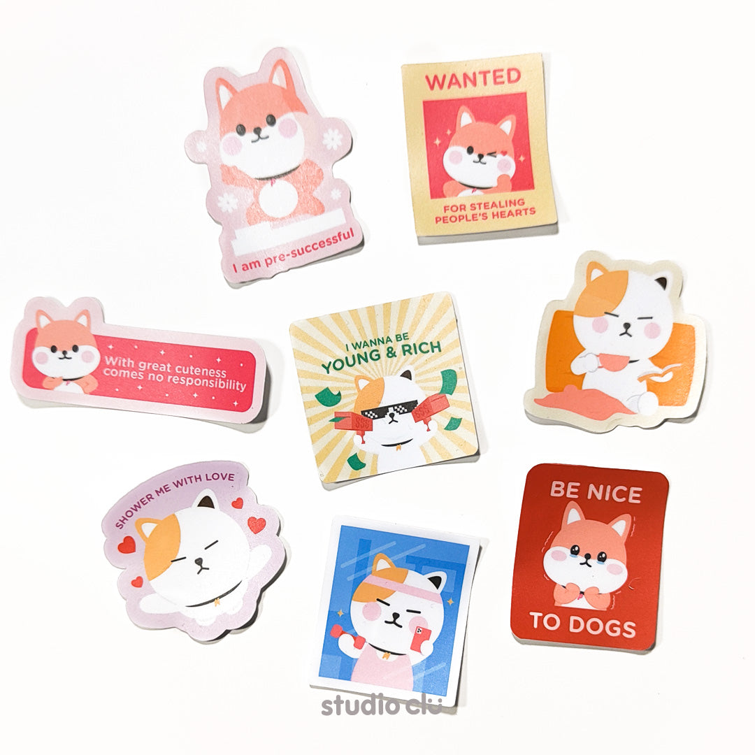 Peach Dog & Mango Cat Cute Relatable Waterproof Stickers