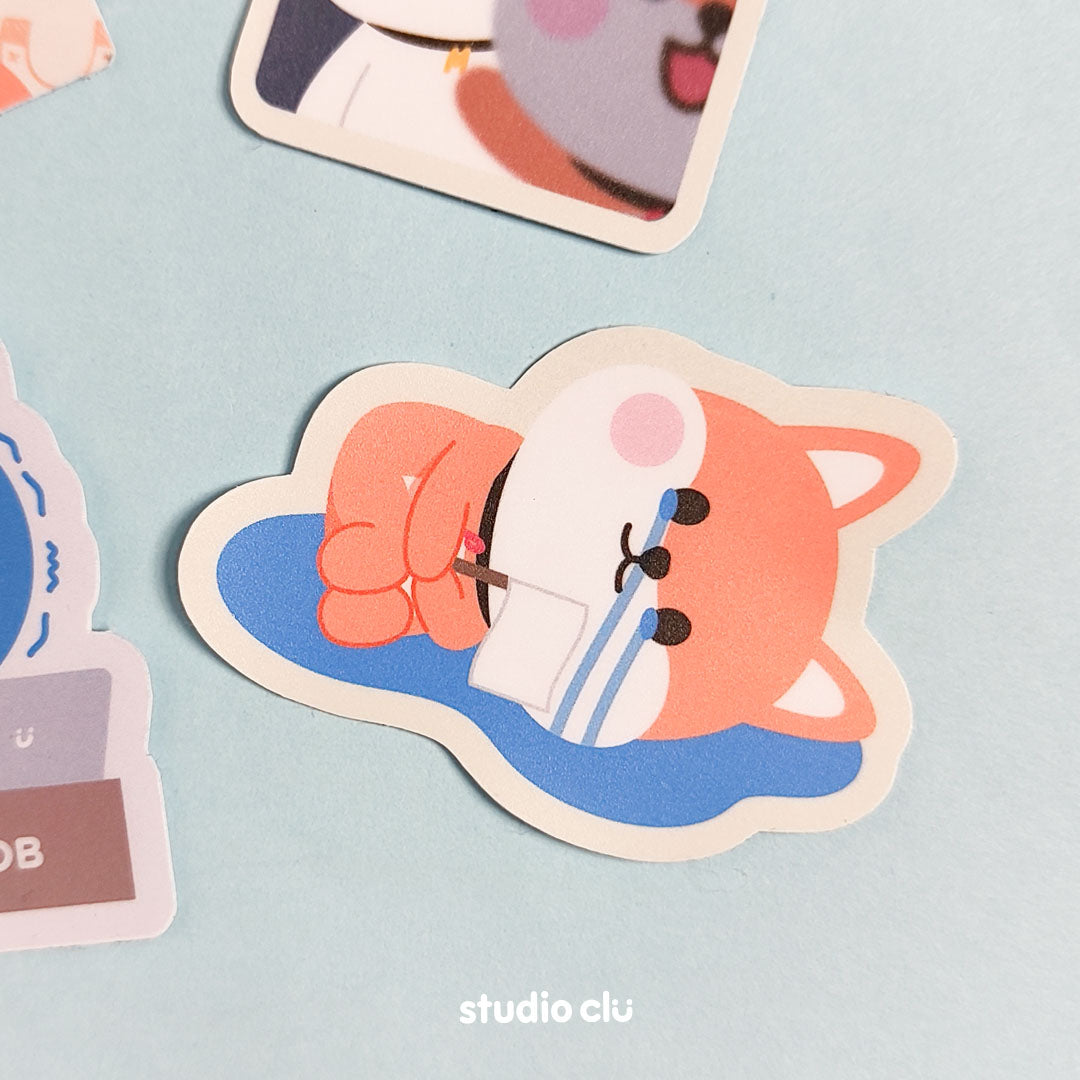 Peach Dog & Mango Cat Cute Funny Meme Relatable Waterproof Solo Stickers