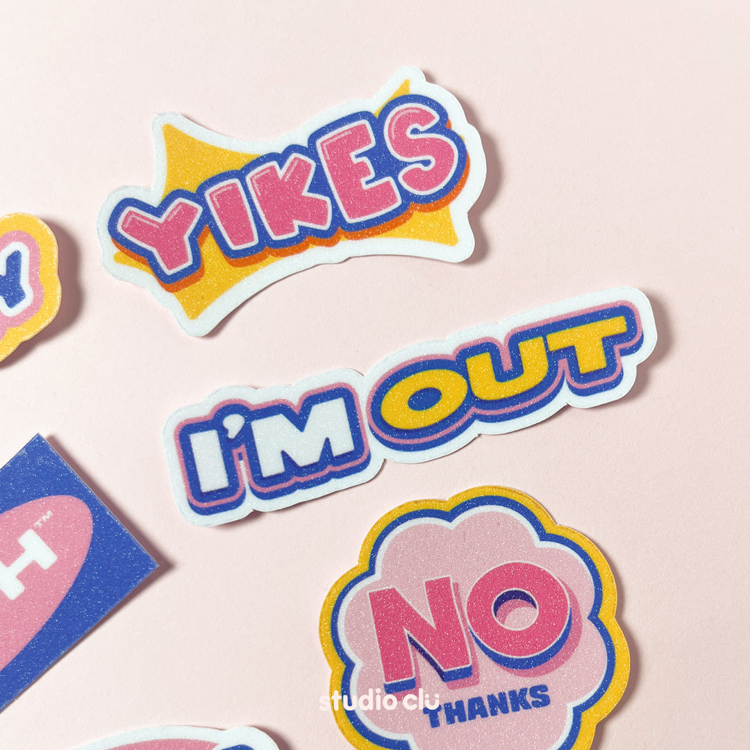 No Thanks Sticker Set Sassy Sarcastic Relatable Mood Meme Glitter Waterproof Laptop