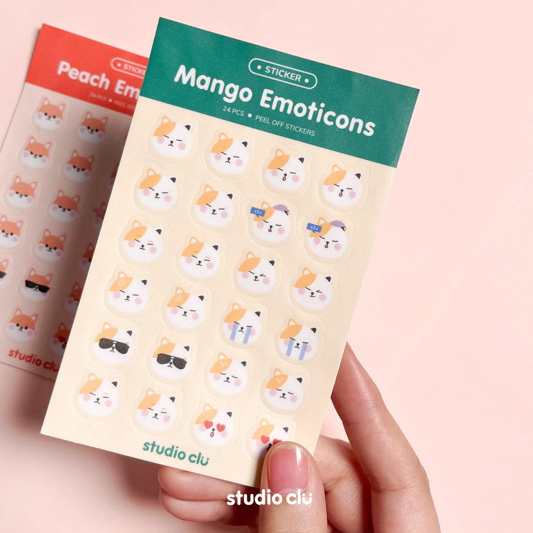 Peach & Mango Cute Dog Cat Emotions Journal Sticker Sheet