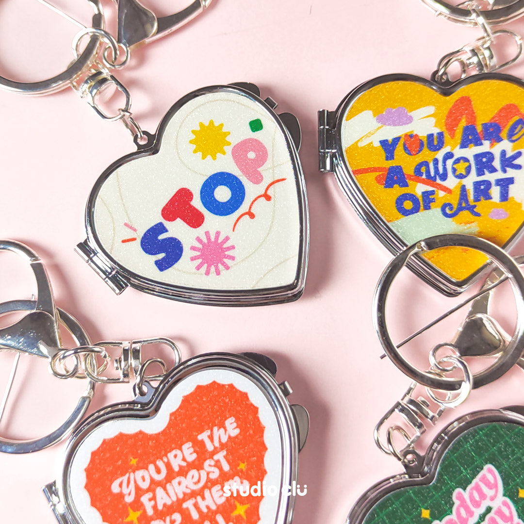 Cute Heart Pocket Mirror Keyrings l Website Exclusive