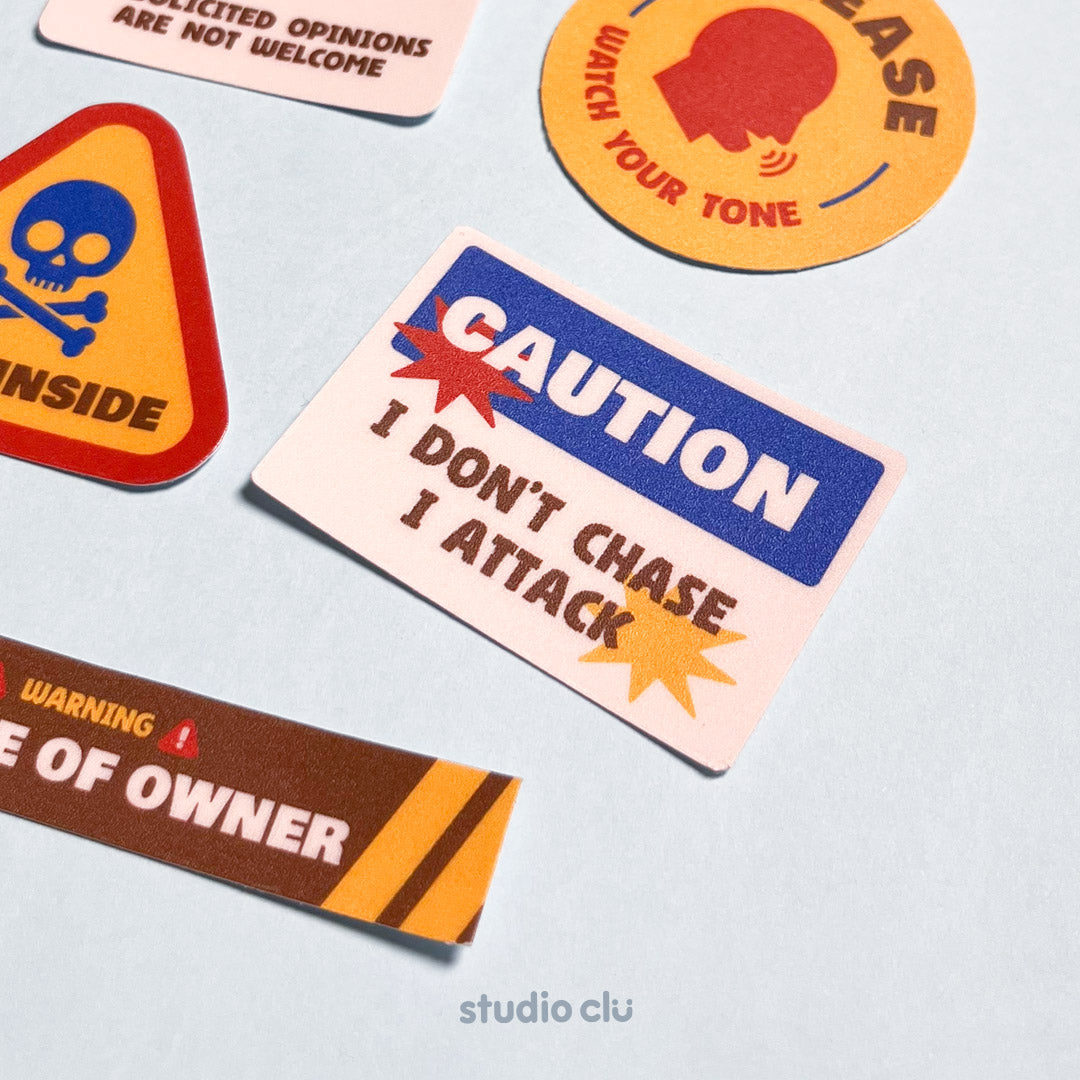 Warning! Matte Vinyl Waterproof Deco Sticker Set