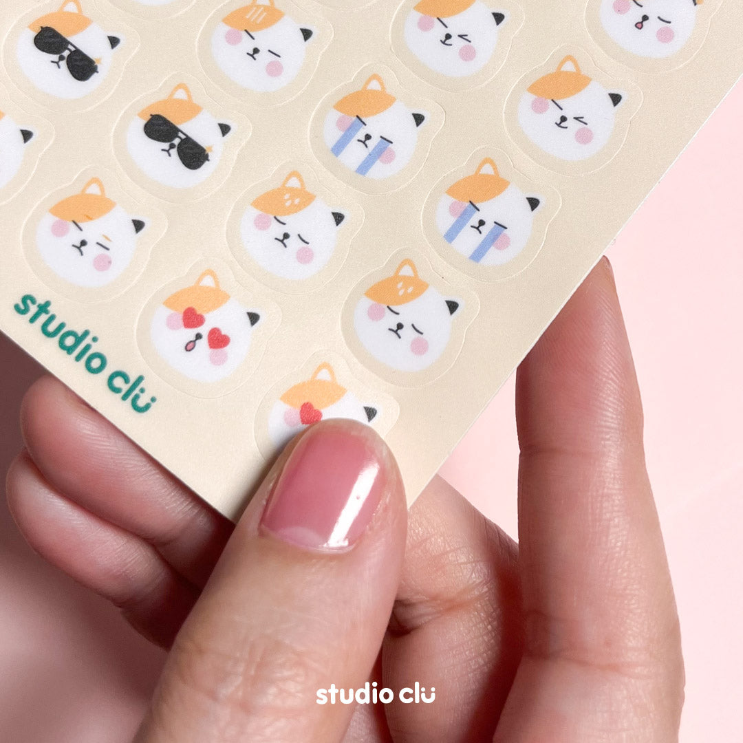 Peach & Mango Cute Dog Cat Emotions Journal Sticker Sheet