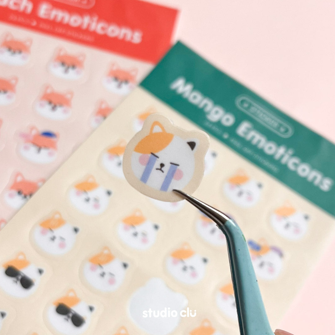 Peach & Mango Cute Dog Cat Emotions Journal Sticker Sheet