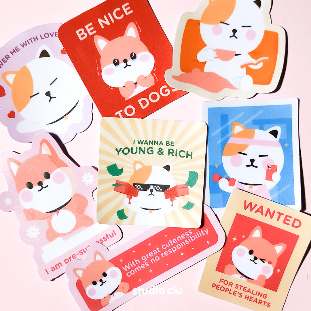Peach Dog & Mango Cat Cute Relatable Waterproof Stickers