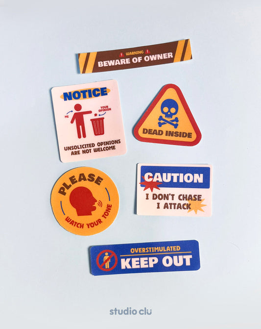 Warning! Matte Vinyl Waterproof Deco Sticker Set